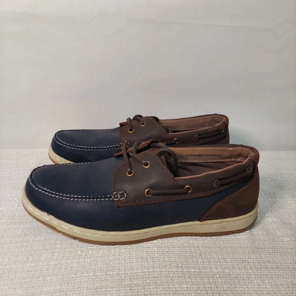New Nunn Bush Mens Dual Comfort Leather Boat Shoes Navy Brown Men 10M Loafers